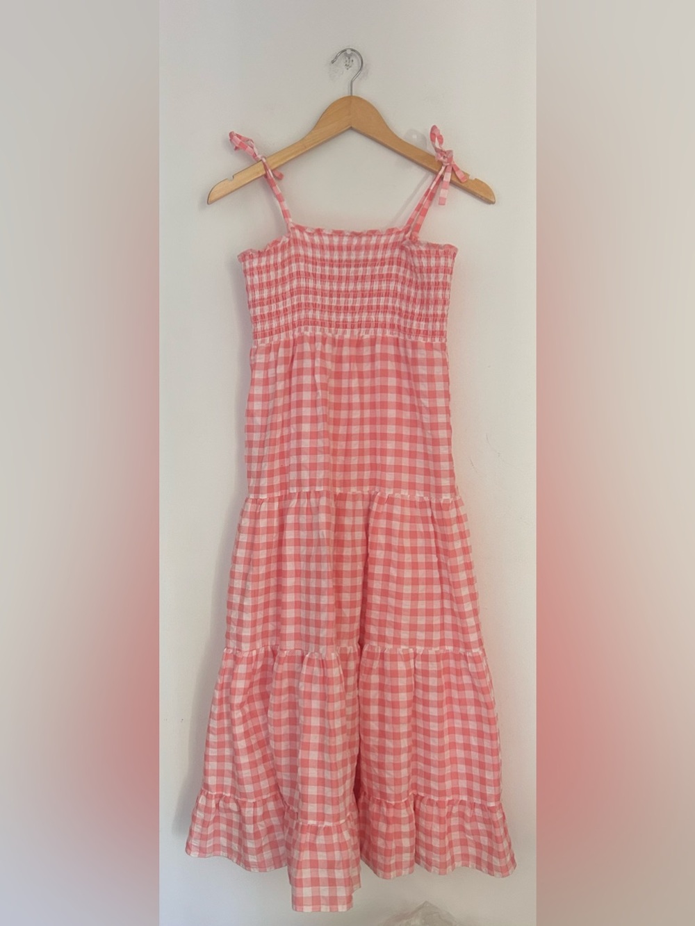 Pink Gingham Tie-Shoulder Midi Dress - Picture 7 of 8